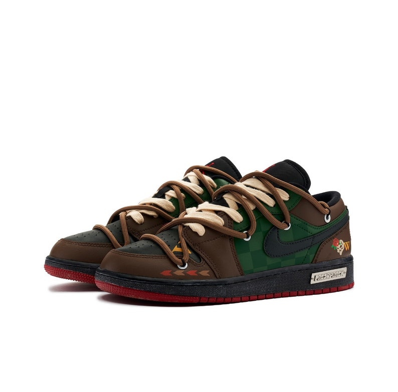 Custom Dunk Low Green / Brown / Red / Black - Image 3