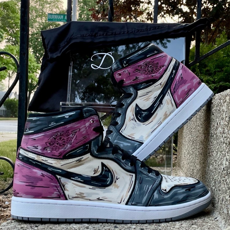 Custom Cartoon Air Jordan 1 / Pink / Grey / Cherry Blossom - Image 6