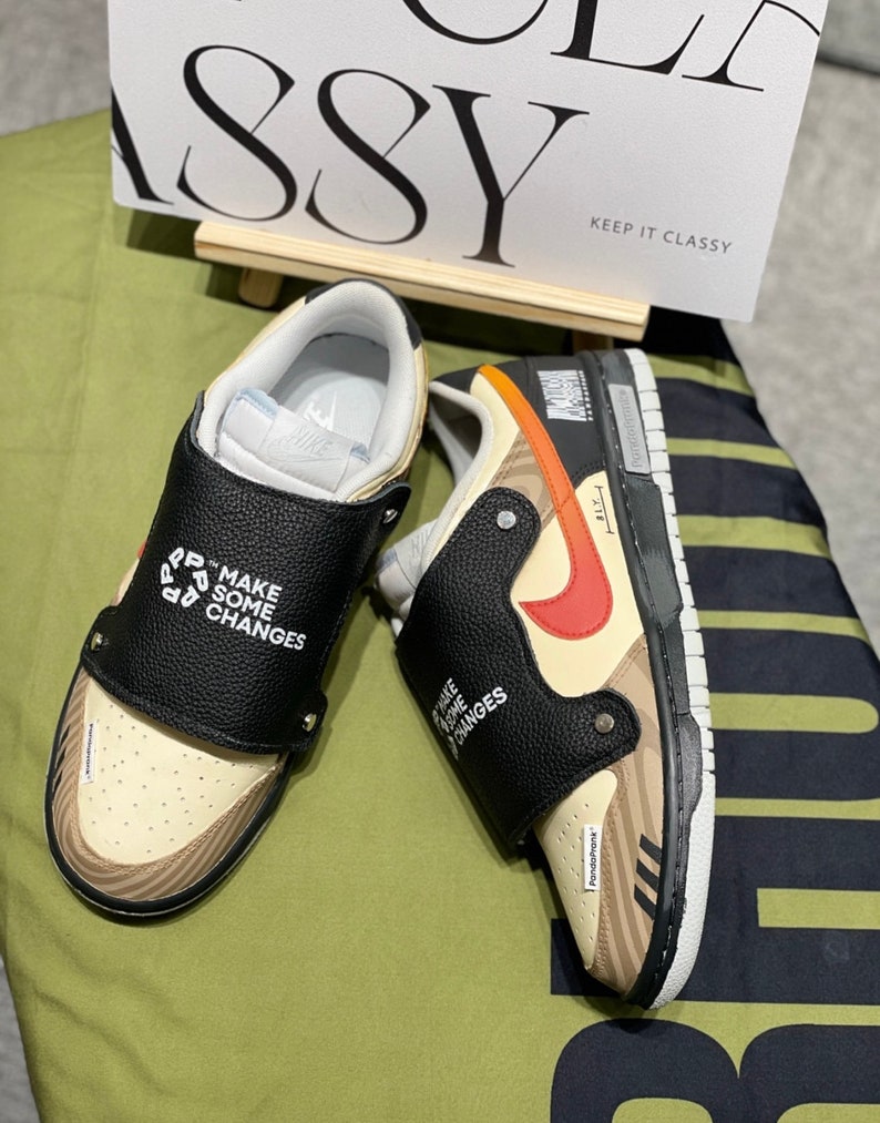 Custom "Make Some Changes" Monk Strap Dunk Low Brown / White / Red / Black - Image 6