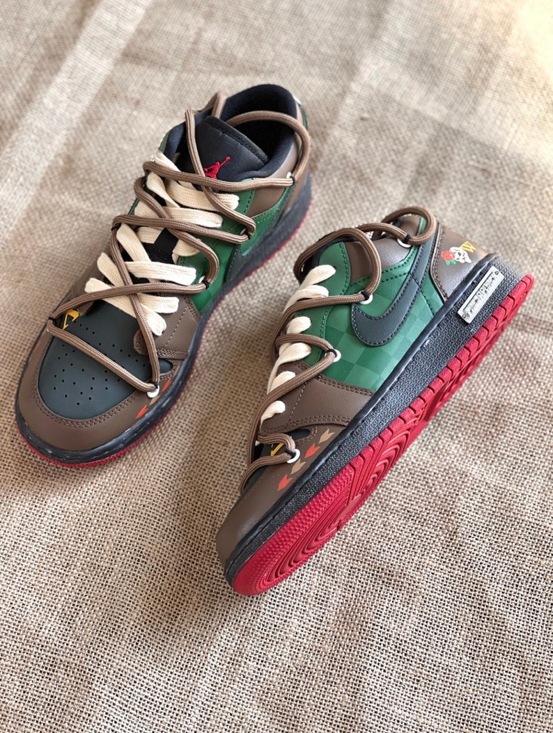 Custom Dunk Low Green / Brown / Red / Black - Image 6
